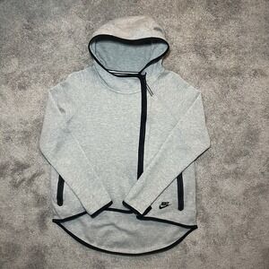 NIKE Tech Fleece Hoodie Sweatshirt Womens Small Gray Asymmetric Zip Cape